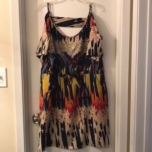 Abstract Pattern Cold Shoulder Dress